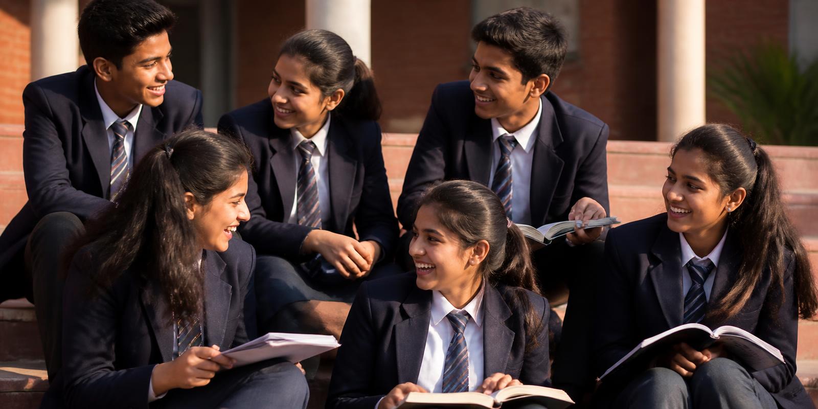 Senior students of SEM CBSE School talking together on the campus steps